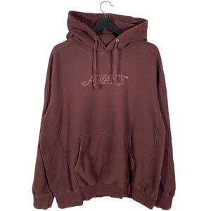 Awake NY Classic Outline Logo Paneled Boxy Brown Hoodie mens size Large